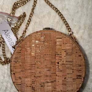 Alessia Cork with gold purse and crossbody chain new with tag never worn perfect